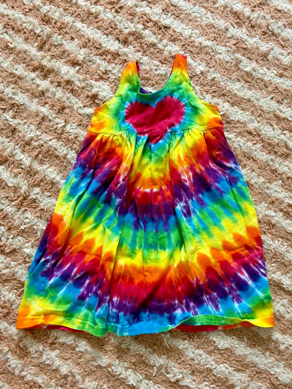 Rainbow Tie-Dye Tank Dress with Heart